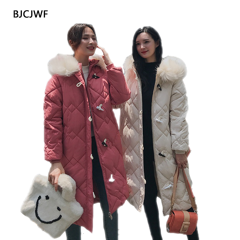 

BJCJWF 2019 Winter Jacket Women's Fur Collar Hooded Coat With Unusual Design Cotton Padded Warm Parka Gives Charm and Elegance, Pink