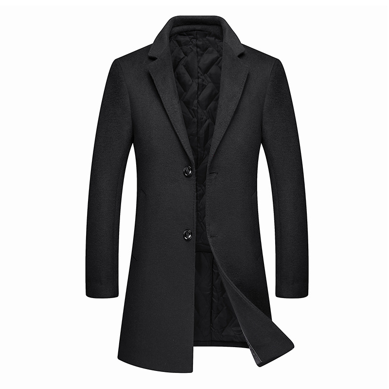 

2019 Autumn New Casual High Quality Woollen Overcoat Man, Black