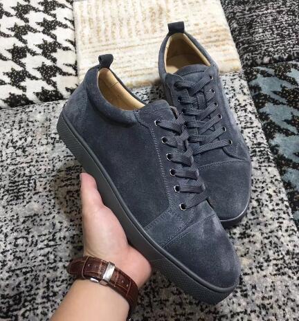 Marque Full Grey Suede En Cuir Véritable Low Cut Sneakers Rouge Bas Hommes Chaussures, Luxe Partie De Mariage Style Classique En Gros ERU35-47