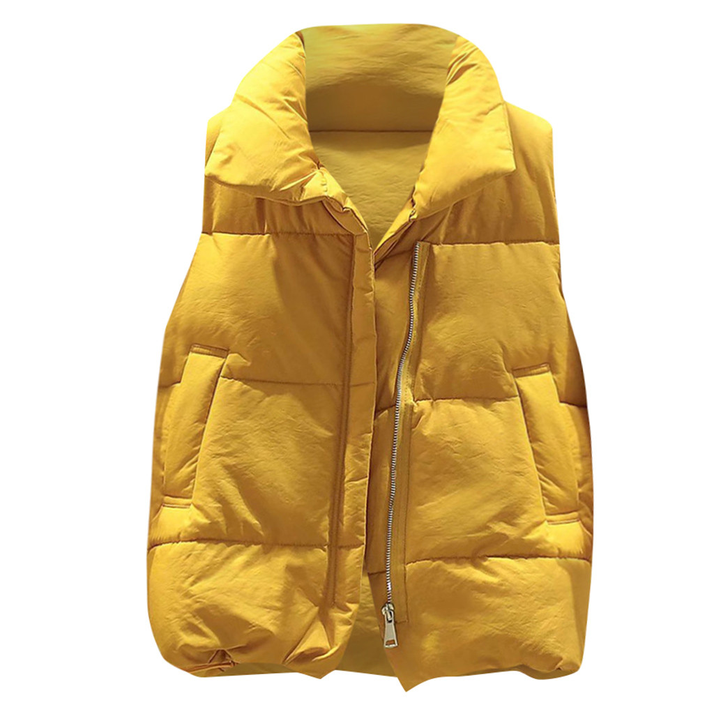 

New 2019 Winter Korean Warm Thickened Solid Cotton Stand Collar Coat Sleeveless Street Casual Simple Women Vest Chic Outwear, Black