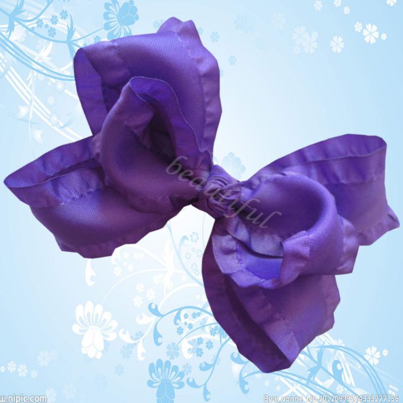 

14 BLESSING Happy Girl Hair Accessories Ruffle Ribbon 5" Double Cheer Bow Clip, As pic