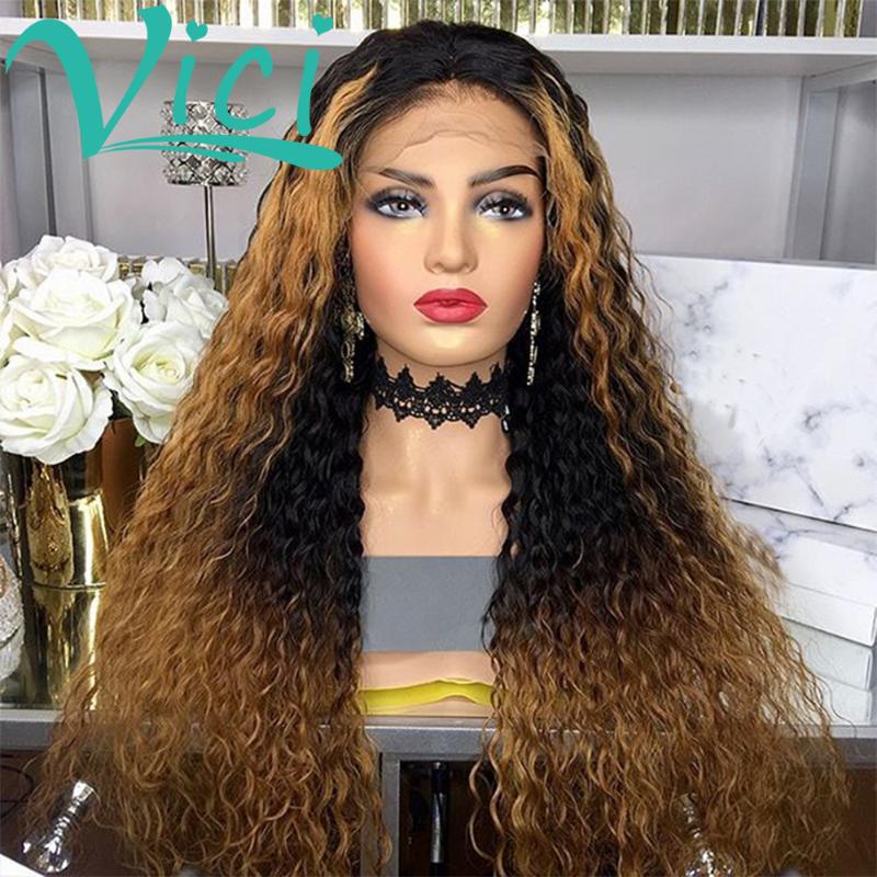 

Colored Kinky Curly Wig 1B/30 Human Hair Wig 13x6 Lace Frontal Ombre With Baby Hair Pre Plucked Brazilian 150 180 Density, As pic