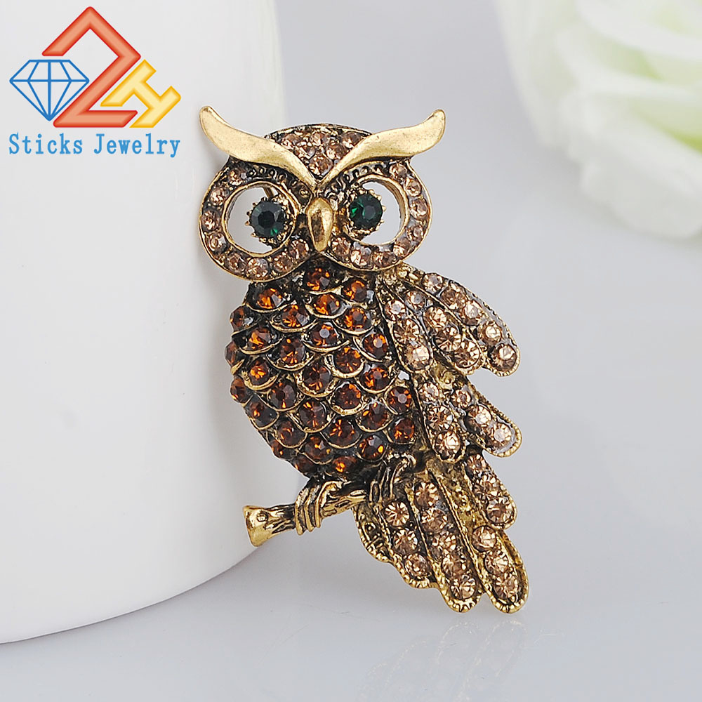 

Vintage Owl Brooch Corsage Scarf Clip Antique Gold Plated Crystal Parrot Brooches Lapel Pin Broches Fine Jewelry Women Buckles