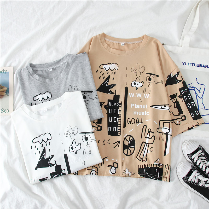 

harajuku Cotton casual loose T-shirts Summer Women Short Sleeve funny Printed t shirt korean ulzzang Tees Tops Female streetwear, Fud 4128 hui