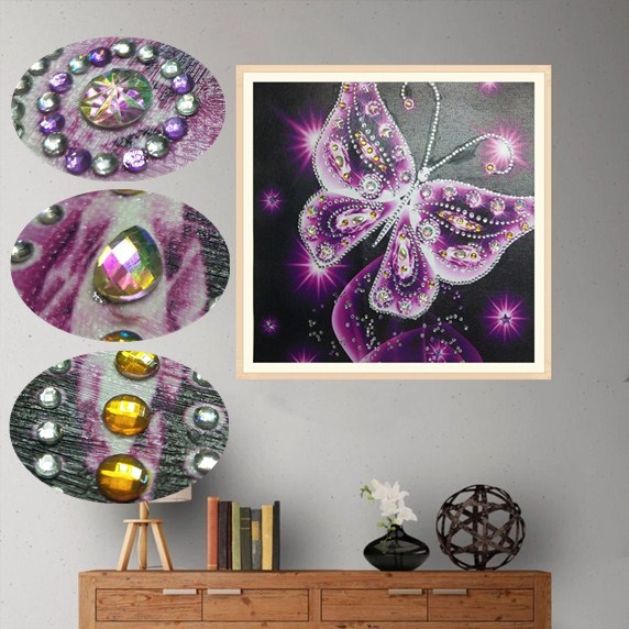 

5D DIY Special Shaped Diamond Painting Embroidery pink white butterfly shiny Rhinestone Cross Stitch Diamond home Decor
