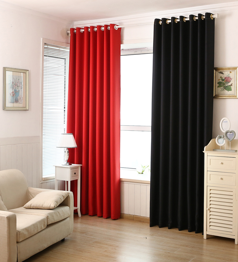 2019 Red Curtains Pure Black Blockout Curtains French Window Door