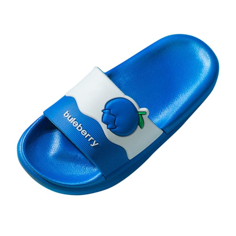 

KANCOOLD kids boys and girls cartoon fruit alphabet color matching corrugated pit strip solid color thick bottom slippers, Blue