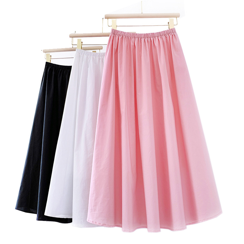 

OHRYIYIE Spring Summer Casual Thin Cotton Skirt Women 2020 New All-match Solid Color Skirt Female Tutu School Jupe Longue, Black