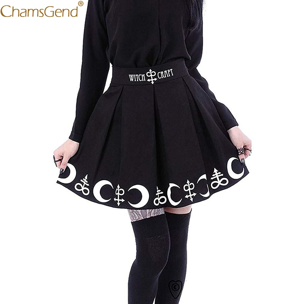 

Women Gothic Punk skirts womens with design summer skirts womens Witchcraft Moon Magic Spell Symbols Black Mar, As pic