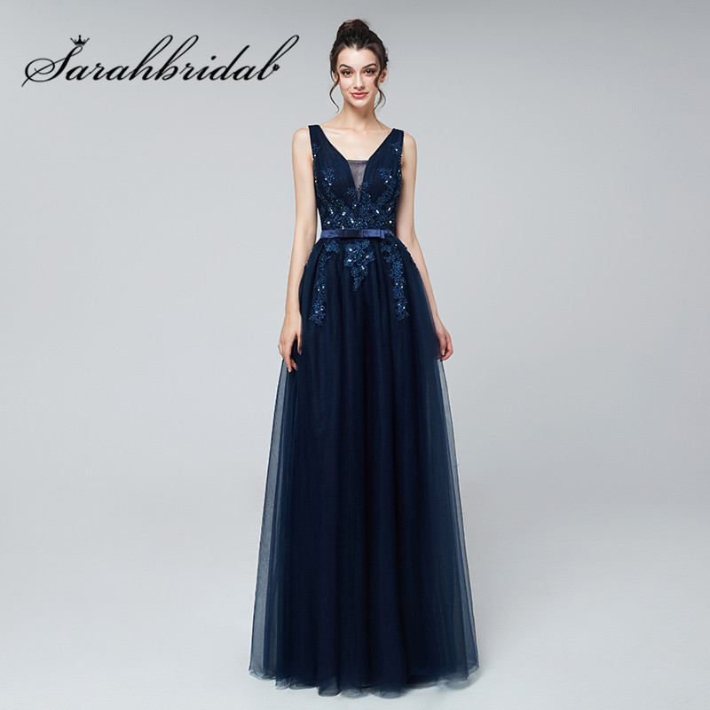 

Long Evening Dresses 2019 Sexy V-Neck Lace Applique Tulle Beads Floor Length Wedding Dresses Prom Party Gowns CC242, Pink