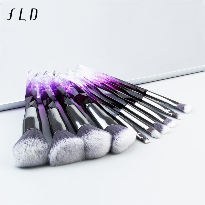 

FLD 10Pcs Diamond Makeup Brushes Set For Cosmetic Powder Foundation Eye Shadow Lip Women Colorful Professional Makeup Brush Kit
