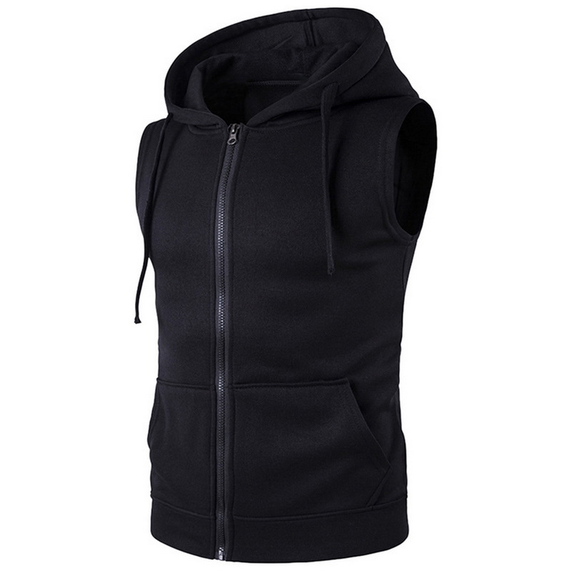 MoneRffi Gilet Mode Solide Sweat À Capuche Sans Manches Cardigans Veste Automne Printemps Poches À Fermeture Éclair Hommes Gilet Décontracté Gile