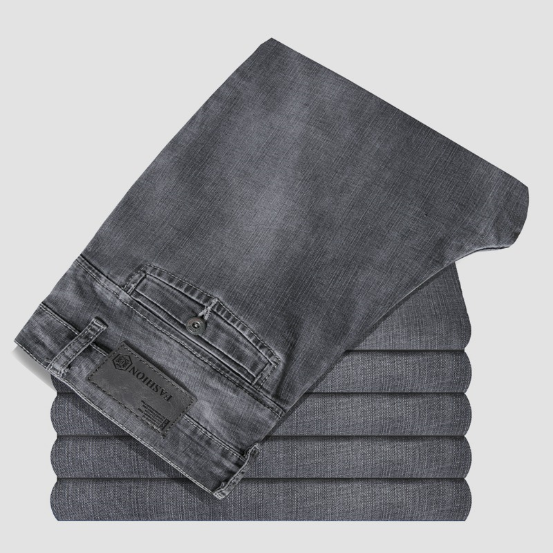 

New Arrival Autumn Style Men Boutique Denim Jeans Business Casual High Quality Solid Men's Slim Trousers Pants Plus Size 28-40, Gray