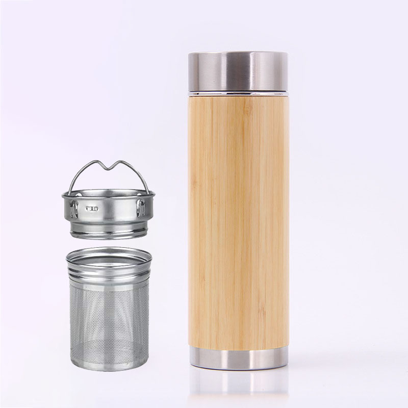 

Stainless Steel Bamboo Mug Water Bottle Insulation Cup with Tea Infuser and Strainer Bottle Sports Travel Mug Gift WX9-1146