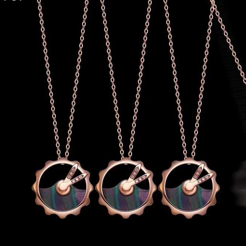 

18K Gold Real Diamond Women Pendant Necklaces Round Clock Opal Wedding Party Engagement Anniversary Necklaces Birthday Gift