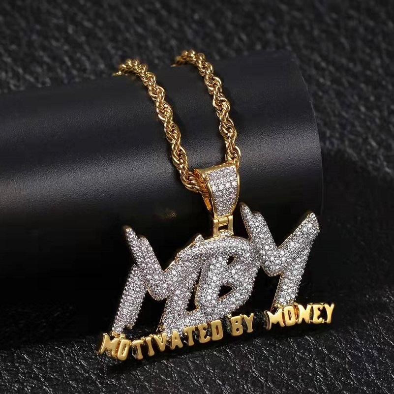 

iced out MBM Motivated By Money pendant necklace for men women luxury designer mens bling diamond letters pendants hip hop chain necklace