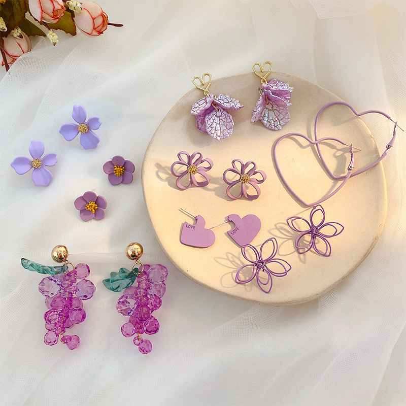 

purple earrings 2020 earrings women all-match fresh flower earrings