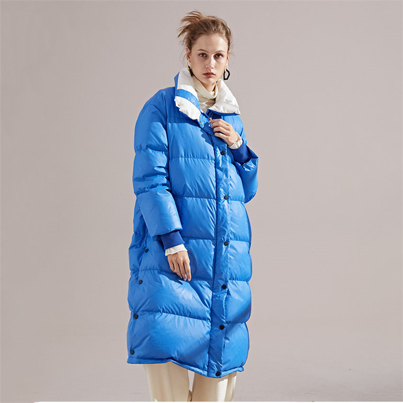 

Winter 2020 New Korean White Duck Down Jacket Female European And American Fashion Lapel Mid-length Blue Yellow Warm Loose Coat