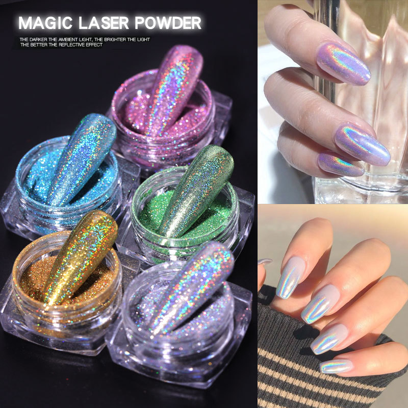 

1Box Holographic Silver Glitter Chrome Nail Powder on Nails Laser Powder DIP Shimmer Gel Polish Flakes for Manicure Pigment