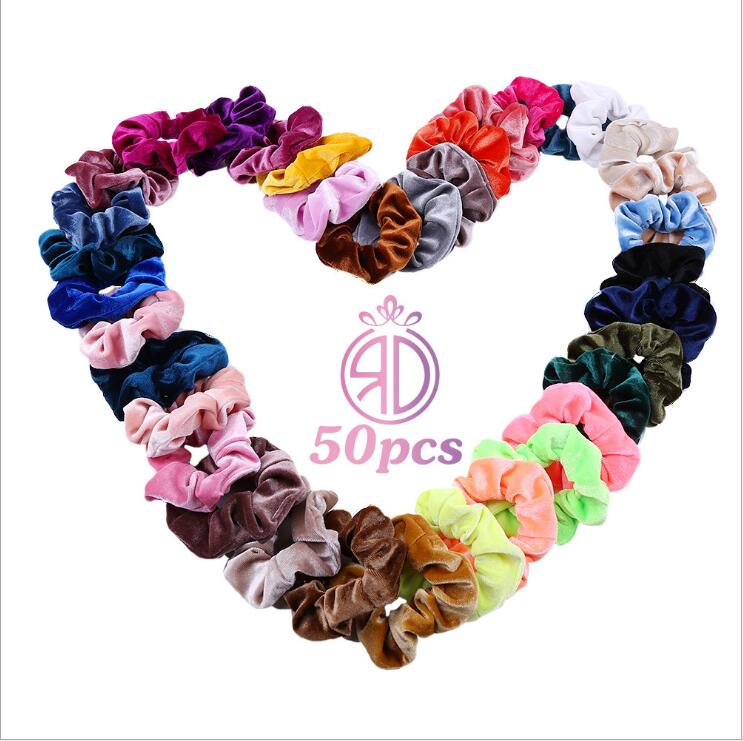 

Velvet Headband Scrunchies Girls Hairband Women Ponytail Hair Holder Candy Elastic Hair Ties Ropes Headwear Hair Accessories 50PC/Pack C7080, As pics