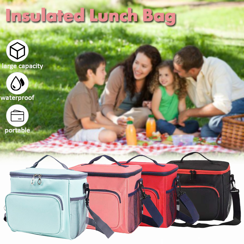 

Functional Insulated Lunch Bag for Women Men Portable Thermal Lunch Bag 600D Oxford Fabric Large Capacity Insulated Picnic, Black