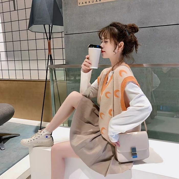 

2019 Knit Women Vest Onesize Oversize Vestido V-neck Autumn Winter Sleeveless Outwear Loose Korean Fashion B98, Blue