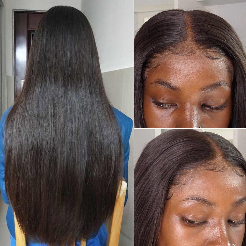 

Full Lace Wig PrePlucked Virgin Brazilian Glueless Long Straight Human Hair Lace Front Wigs With Baby Hair, Natural color