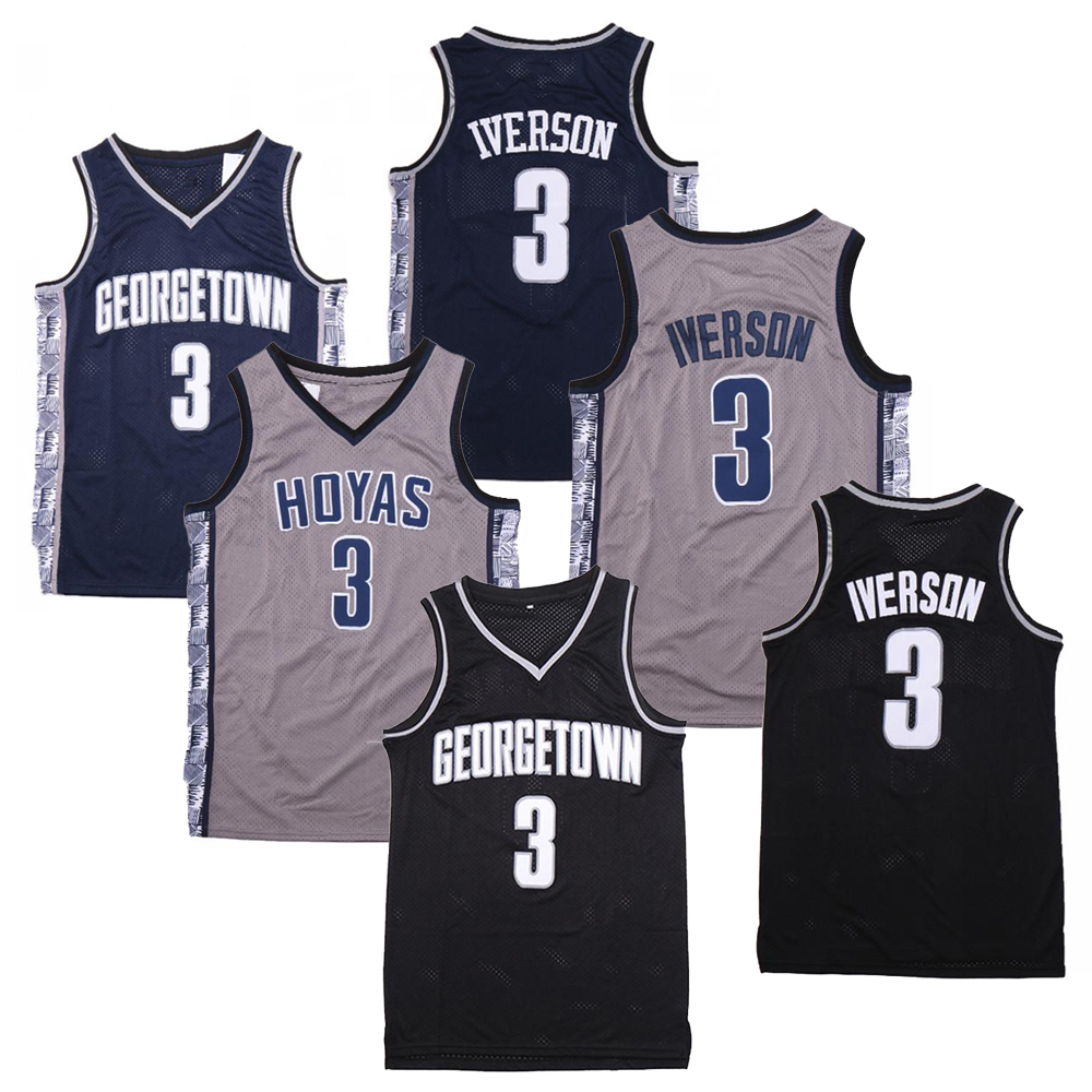 

NCAA 3 Georgetown Hoyas Iverson College Jersey 3 Iverson University Basketball Jerseys For Mens Womens Youth, As pic