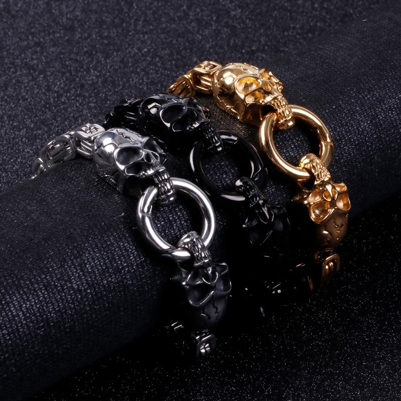 

Link, Chain Punk Skull Bracelet For Men Stainless Steel Fashion Jewelry Silver/Black/Gold Color