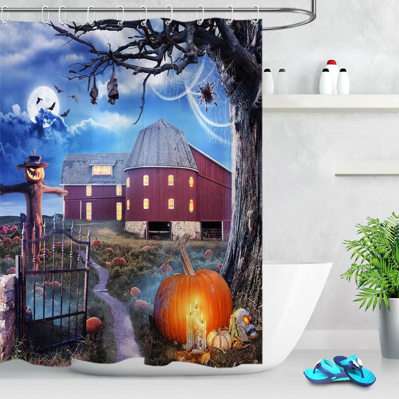 

Halloween Night Pumpkin Farm Bathroom Fabric Shower Curtain Set