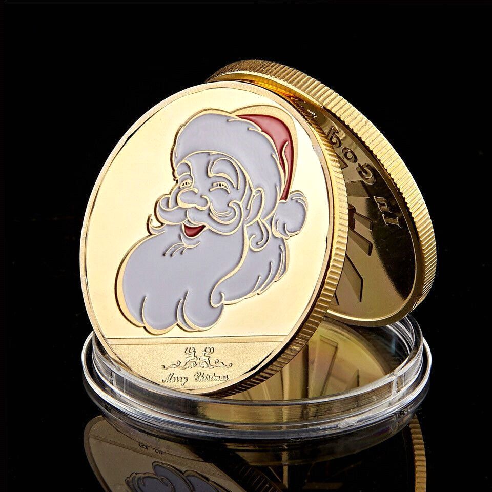 Arts and Crafts 24k Collection Coin Santa Claus With Deer Gold Plated Token Souvenir Badge Christmas Gifts-image-521796959