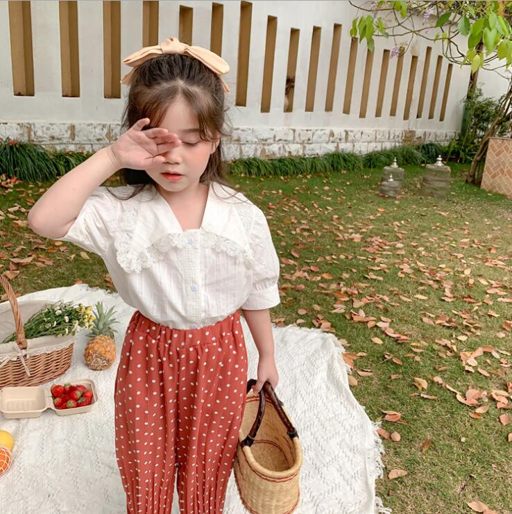 

2020 New Girls Shirt Summer Cotton Lace Fashion Girls Blouse 2-7 years QH47, White