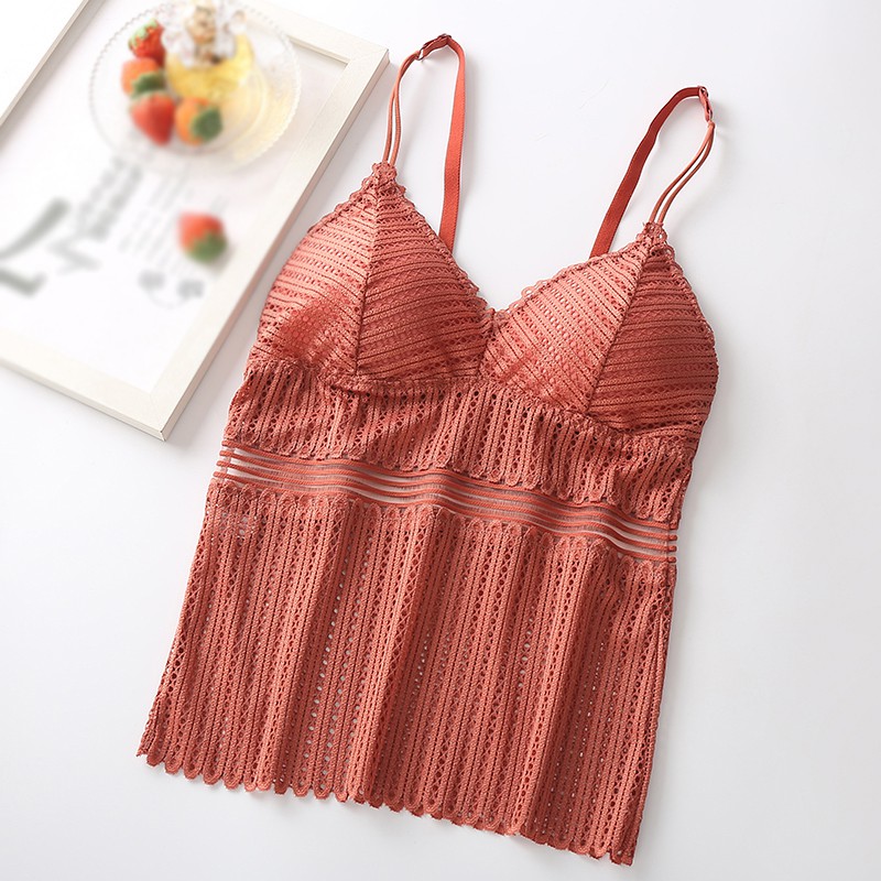 

Summer Tank Tops Sexy Lace V-neck Bras Girls Tanks Push Up Padded Tube Tops, Black