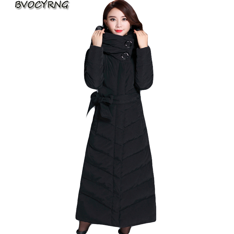 

New High Quality Duck Down Winter Jackets Women Winter Thick Down Hooded Parka Long Plus Size Slim Coat Female Outewear Q979, Black