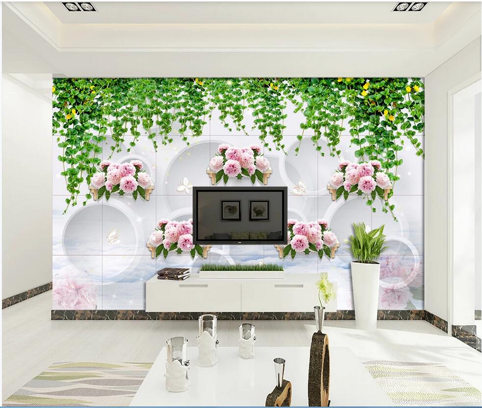 

3D wall covering custom mural wallpaper Simple flower vine 3D stereo peony romantic TV background wall sticker home decor wall papers, Black