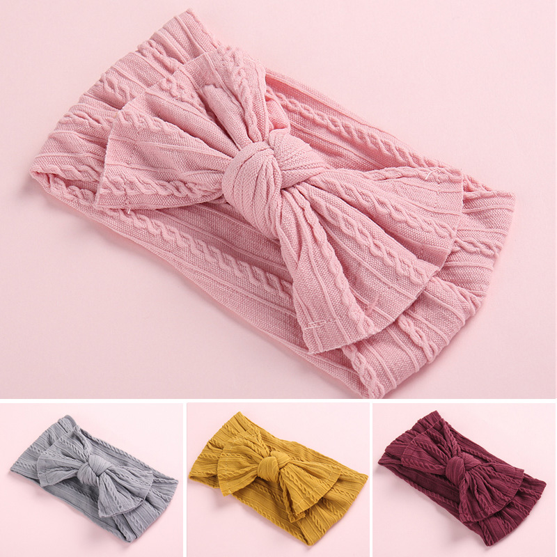 

Bowknot Baby Headband Elastic Turban Hairband Bows kids Baby Girl Headbands Cable Knit Solid Wide Nylon Hair accessories, 18 colors for choose