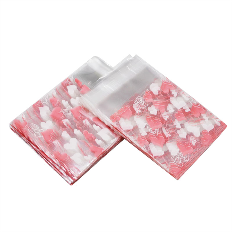 

50Pcs/100Pcs Cute Pink Heart Transparent Candy Cookie Bag Wedding Birthday Gift Self-adhesive Airtight Bag Adhesive Party Gift