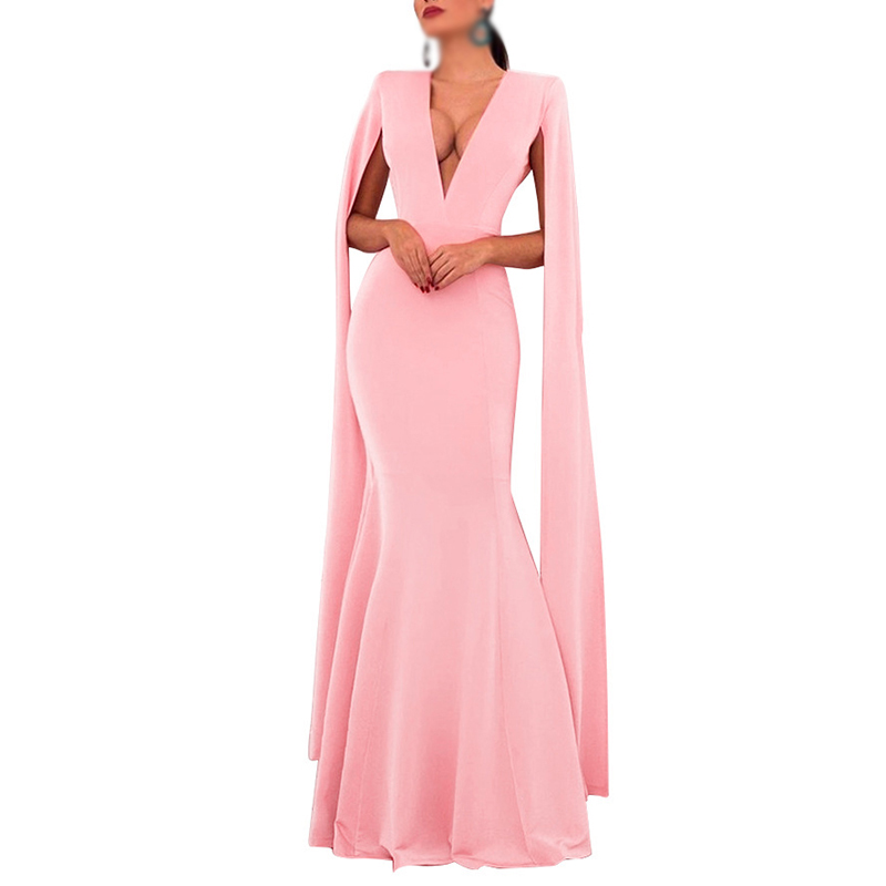 

Women Dress Deep V-Neck Backless Shawl-style Fishtail Ladies Party Backless Formal Fashion Cocktail Hollow Out, Pink