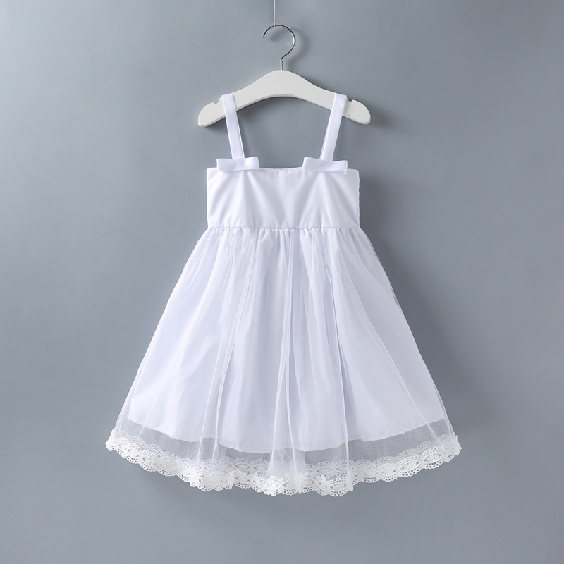 

New Baby Short Sleeve Dresses Summer Girls Dress Princess Sleeveless Suspenders Dress For Girl Cute Girls Clothing, White