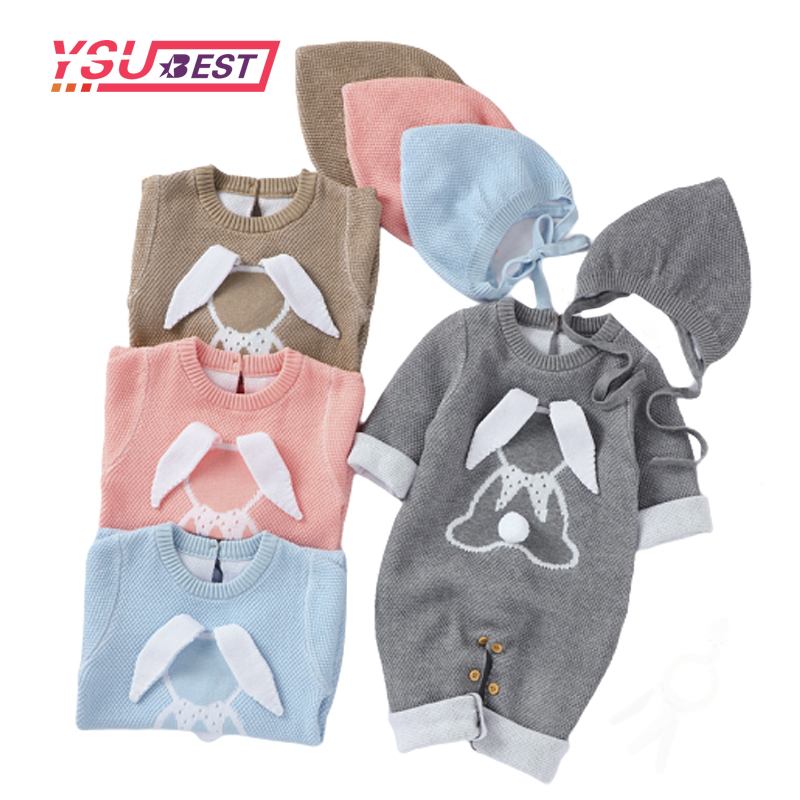 

Baby Rompers Autumn Winter Newborn Clothes Ear Knitted Infant Boy Girl Jumpsuits +Hat Outfits Children Knitwear 1-2Yrs, 82w529 white