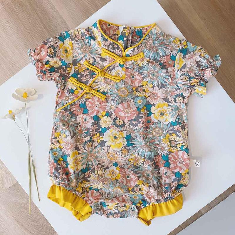 

AmyaBaby 100% Cotton Baby Girl Romper Chinese Style Floral Newborn Baby Girls Clothes Summer Infant Jumpsuit Birthday