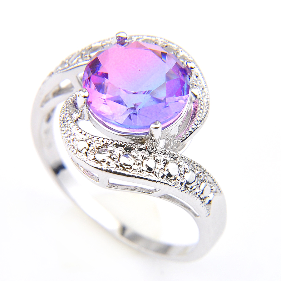 

For Women Retro Round Rings 925 Sterling Silver Plated Bi colored Tourmaline Gemstone Jewelry Accessory Fashion Romantic Charm Rings