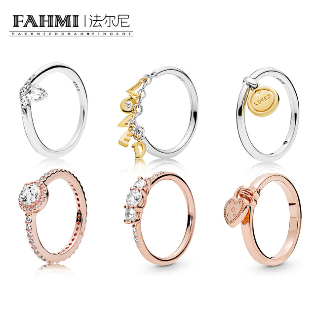 

FAHMI 100% 925 Sterling Silver Shine Loved ScriptClassic Wish Ring Rose Love Lock Rose Sparkling Elegance Ring