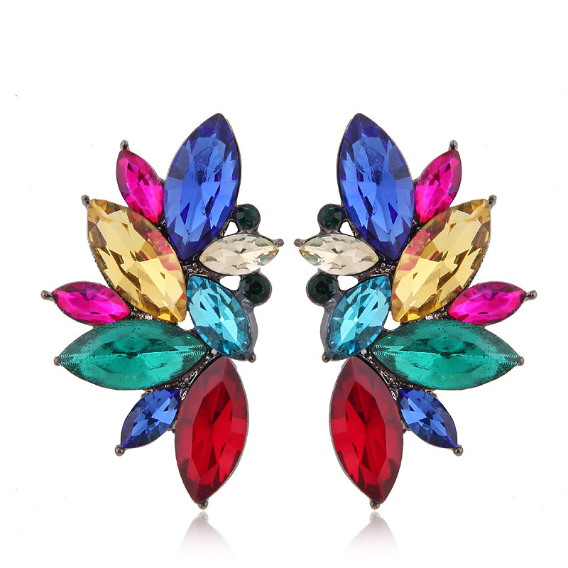 

Brincos Colorful Earrings Geometric Flower Stud Earrings For Women Korean Crystal Stone Earings Fashion Jewelry Wholesale
