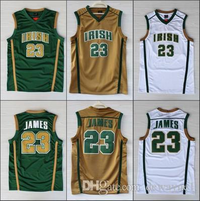 

IRISH HIGH SCHOOL Green White Lebron 23 James Stitched Jerseys High Quality Embroidery Sportwear Shirt For Men S-XXL, Photo color