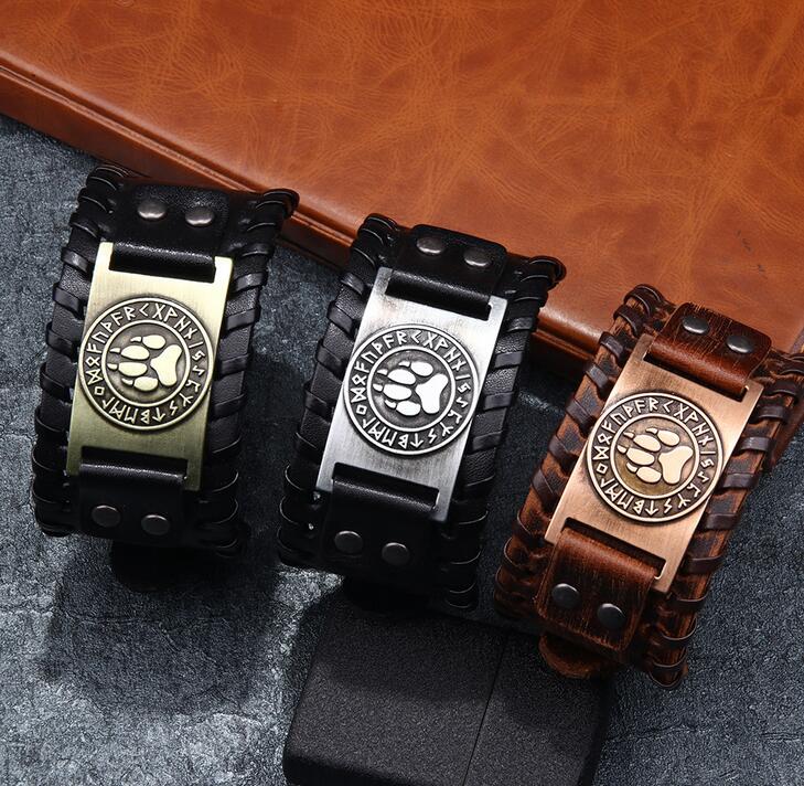 

Punk Mens Boy Bear claw Wide Genuine Leather Animal Braided Bracelet Bangle Wristband Cuff Unisex Vintage Jewelry Cool, Black