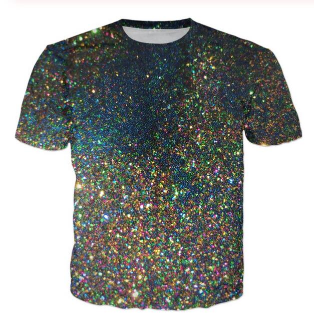 

New Fashion Mens/Womans Space Glitter T-Shirt Summer Style Funny Unisex 3D Print Casual T-Shirt Tops W135, Multicolor