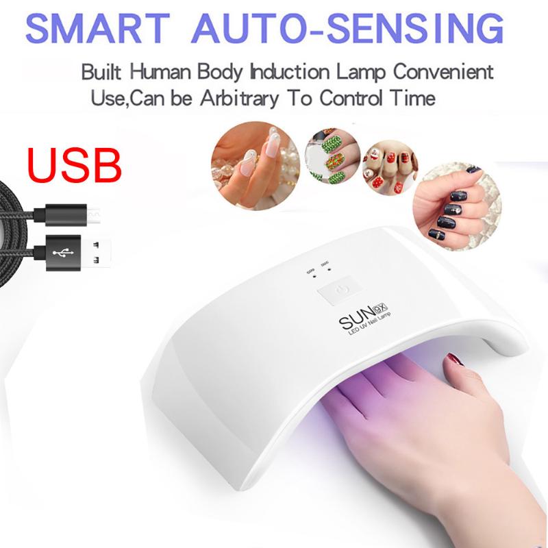 

UV Lamp For Manicure 24W LED Nail Dryer Lamp Sun Light Curing All Gel Polish Drying UV Gel USB Smart Timing Nails Art Tools L506, White