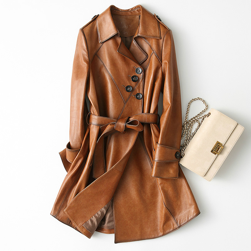

100% Natural Sheepskin Coat Female Streetwear Autumn Spring Real Leather Coats Korean Ladies Genuine Leather Jacket Women 29052, Black
