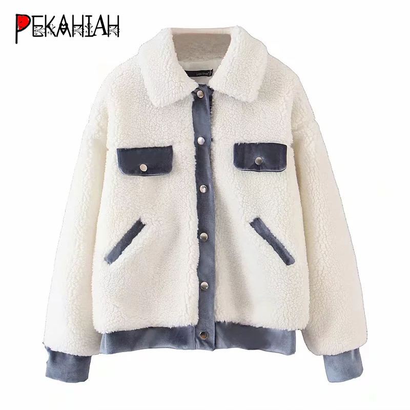 

Fashion white faux fur coat women teddy coat thick warm lambs wool jacket 2019 korean Fluffy Jackets casual pocket teddy jacket